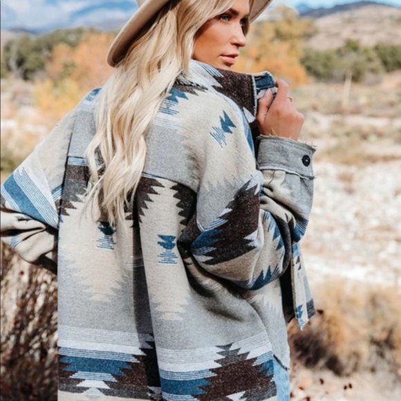LAST ONE! Aztec Print Flannel Shacket Coat Jacket - Picture 5 of 12